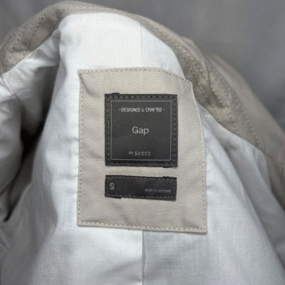 GAP Beige Button Up Nylon Short Trench Coat Womens Collared Jacket Stylish - Picture 6 of 8